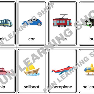 24 Transport Flashcards / Image Cards for Kids, Preschoolers ...