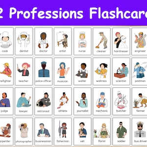 32 Professions Flashcards / Occupations, Job Image Cards for Kids, preschoolers. Nomenclature Cards. Printable Activity. Montessori.