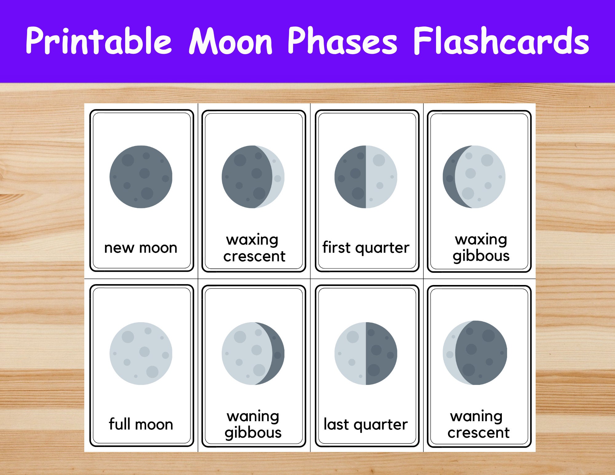 moon-phases-flashcards-image-cards-for-kids-preschoolers-nomenclature-cards-printable-activity-montessori-etsy