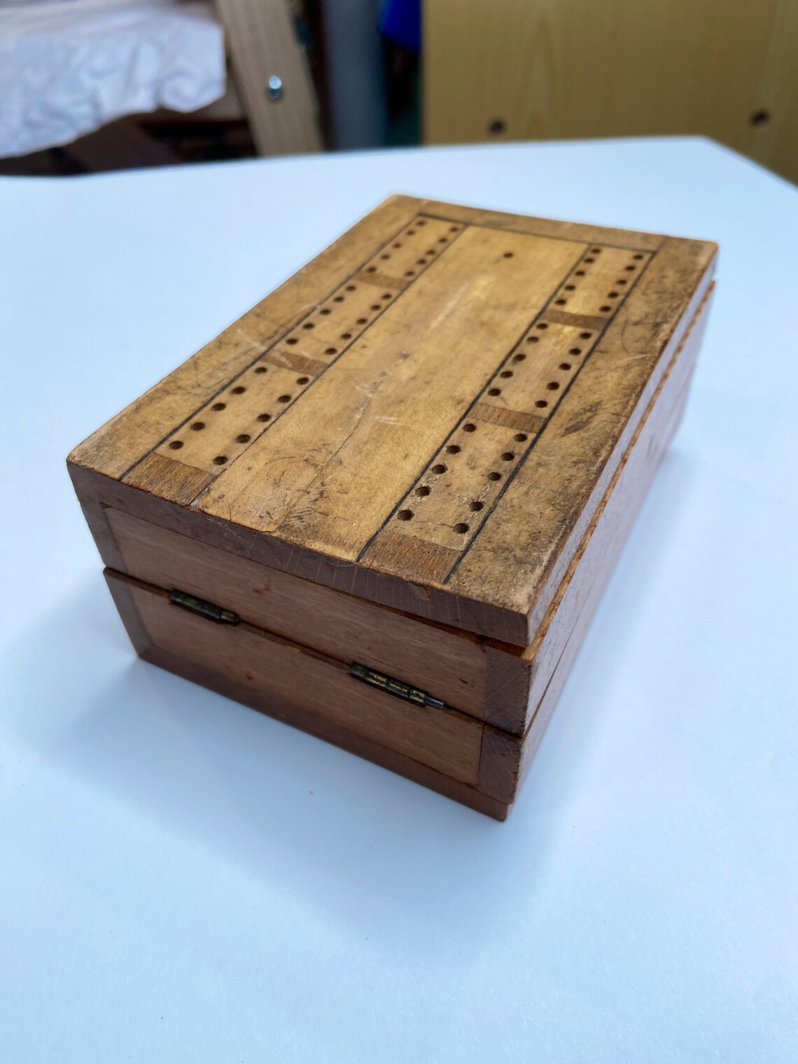 Antique Wooden Cribbage Board Etsy