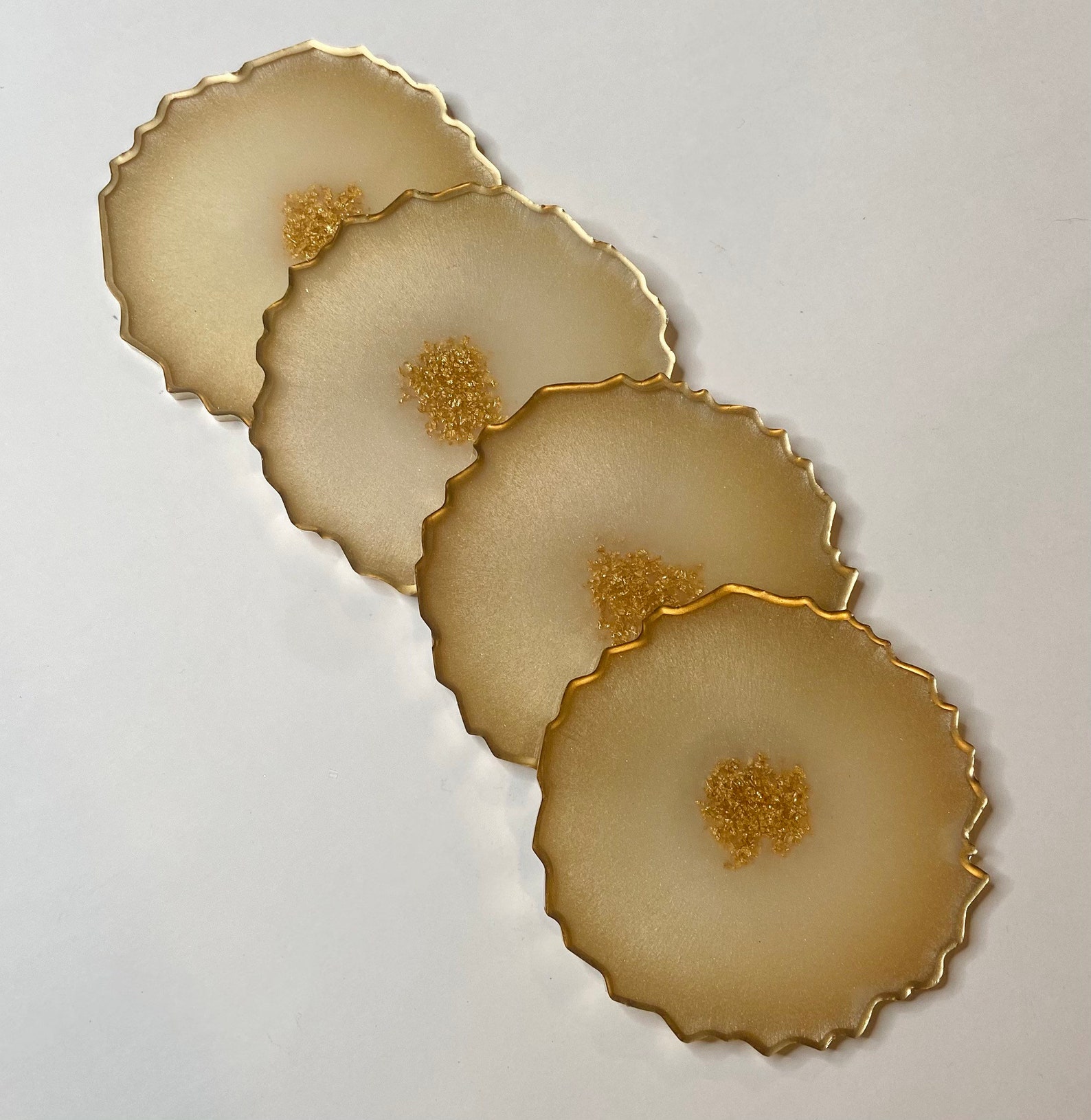 Gold Resin Coasters With 18kt Gold Leaf Set of Four 5 X 5 Etsy