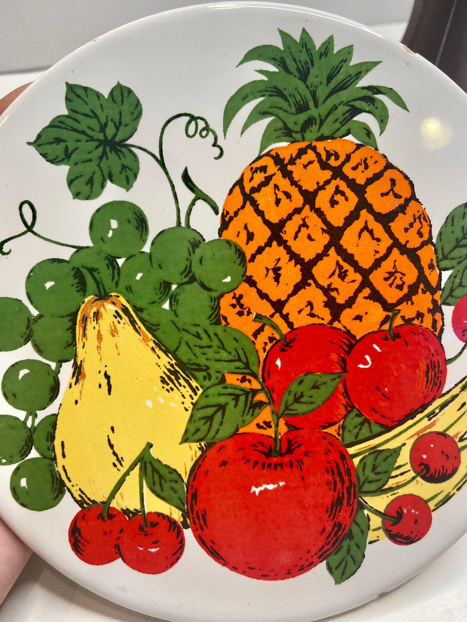 1970s Vintage Ceramic Hot Plate with colorful fruit design Etsy