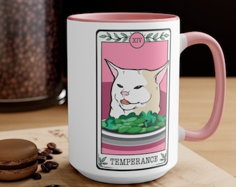 Temperance Tarot Mug, Cat Meme Tarot Card Mug, Tarot Mug, Witchy Mug, Meme Coffee Mug, Tarot Decor, Tarot Gift, Tarot Cat Coffee Mug