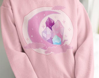 Pink Crescent Moon Sweater, Yume Kawaii Sweatshirt, Pastel Goth Clothing, Harajuku Shirt, Cute Kawaii Clothes, Pink Kawaii Shirt
