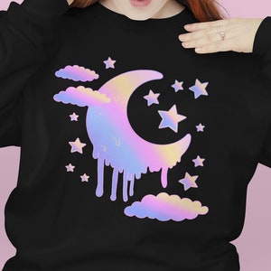 Pink Pastel Crescent Moon Sweater, Yami Kawaii Sweatshirt, Witchy Pastel Goth Shirt, Harajuku Aesthetic, Fairy Kei Trippy Celestial Shirt