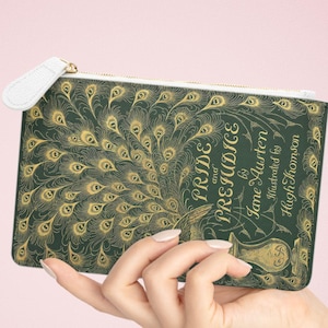 Cartera con libro "Orgullo y prejuicio", monedero pequeño, bolso con cremallera de Jane Austen, cuero vegano, literatura clásica, regalo literario.