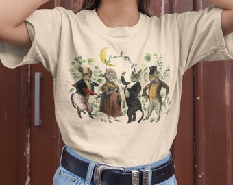 Cottagecore Cats and Wildflowers Tshirt, Retro Cat Botanical Goblincore Clothes, Witchy Grunge Fairycore Light Academia Cottagecore Gift