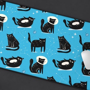 Space Cat Desk Mat, Cute Astronaut Cats with Constellations Desk Pad, Extra Large Desk Mat, Kawaii Cat Extended Mouse Pad