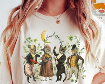 Cottagecore Victorian Cats and Wildflowers Comfort Colors Tshirt, Retro Cat Botanical Goblincore Clothes, Witchy Grunge Fairycore Academia