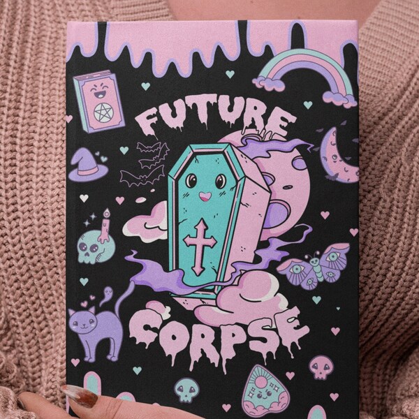 Future Corpse Pastel Goth Coffin Journal, Pink Black Book of Shadows Hardcover Journal, Dreams Grimoire Witchy Tarot Notebook Spell Book