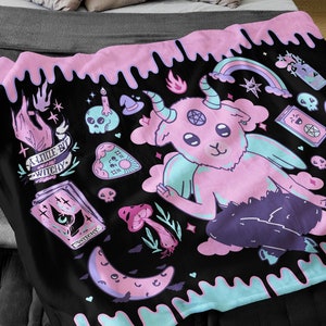 Baphomet Minky Blanket Pastel Goth Decor Creepy Cute Blanket, Cryptid Throw Blanket, Witchy Pink Decor, Gift Kawaii Goth Decor Bedding