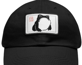 Matsumoto Hoji Japanese Frog Patch Trucker Hat, Cute Frog Faux Leather Dad Hat, Grumpy Unimpressed Frog Hat, Cute Kawaii Frog Lover Gift