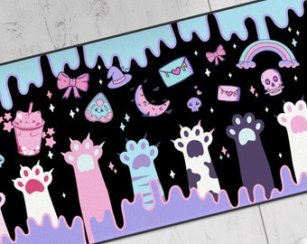 Creepy Cute Cat Paws Desk Mat, Pastel Goth Decor Harajuku Mat, Kawaii Mouse Pad, Extra Large Yami Kawaii Gaming Mouse Pad, Kawaii Desk Decor