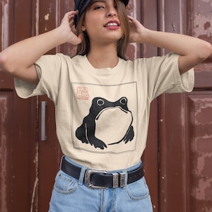 Matsumoto Hoji Japanese Frog Tshirt, Vintage Unimpressed Grumpy Sad Frog, Cottagecore Clothing Oversized Shirt, Goblincore Clothing