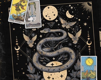Celestial Snake Moon Phases Floral Altar Cloth, Oracle Academia Pagan Table Cloth for Spread Tarot Reading, Divination Witchy Wiccan Cloth