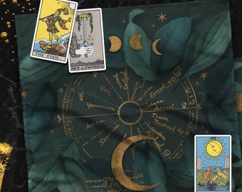 Moon Phases Floral Botanical Altar Cloth, Oracle Dark Academia Pagan Table Cloth for Spread Tarot Reading, Divination Witchy Wiccan Cloth