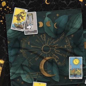 Moon Phases Floral Botanical Altar Cloth, Oracle Dark Academia Pagan Table Cloth for Spread Tarot Reading, Divination Witchy Wiccan Cloth