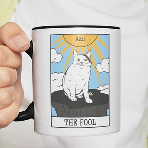 The Fool Tarot Mug, Cat Meme Tarot Card Mug, Cat Tarot Mug, Witchy Mug, Meme Coffee Mug, Tarot Decor, Tarot Gift, Tarot Cat Coffee Mug