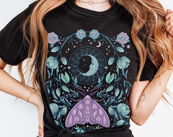 Gothic Butterfly Comfort Colors Tshirt, Dark Academia Shirt Floral Garden Skull Creepy Cute T-Shirt, Pastel Goth Botanical Moth Wildflowers