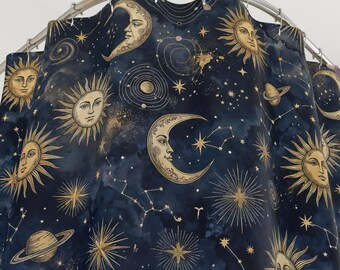 Celestial Shower Curtain Moon and Sun Bathroom Decor Witchy Bathroom Curtain Whimsigoth Decor Gothic Bathroom Witchcore Celestial Stars