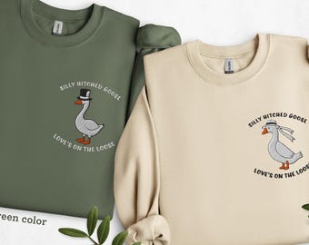 Embroidered Silly Hitched Goose Bride Sweater Funny Goose Lover Crewneck Married Couple Matching Sweatshirt Wedding Gift Anniversary Wife