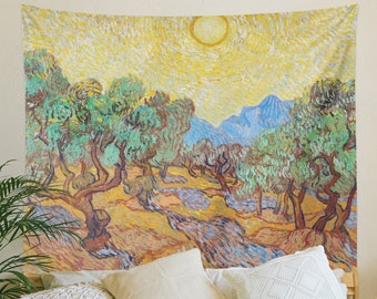 Van Gogh Olive Trees Wall Tapestry, Wall Hanging Art History Grunge Aesthetic, Floral Impressionist Painting  Olive Trees Landscape Art