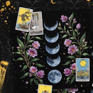 Moon Phases Floral Botanical Altar Cloth, Oracle Dark Academia Pagan Table Cloth for Spread Tarot Reading, Divination Witchy Wiccan Cloth