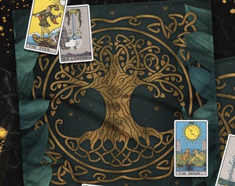 Tree of Life Altar Cloth, Oracle Dark Academia Pagan Table Cloth, Cloth for Spread Tarot Reading, Divination Witchy Wiccan Altar Cloth