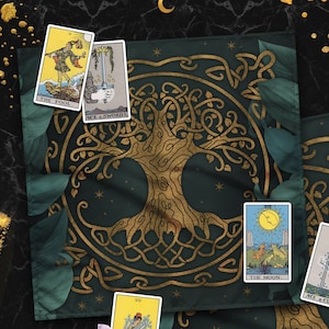 Tree of Life Altar Cloth, Oracle Dark Academia Pagan Table Cloth, Cloth for Spread Tarot Reading, Divination Witchy Wiccan Altar Cloth