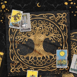 Tree of Life Altar Cloth, Oracle Dark Academia Pagan Table Cloth, Cloth for Spread Tarot Reading, Divination Witchy Wiccan Altar Cloth