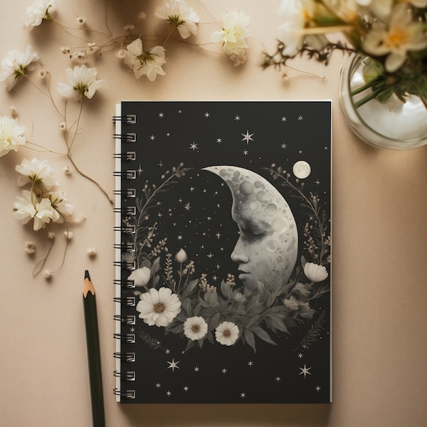 Witchcore Spiral Notebook, Tarot Celestial Soft Cover Journal, The Moon Book of Shadows Floral Constellations Grimoire Witchy Notebook