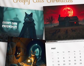 2026 Creepy Cats Calendar Wall Calendar, Horror Cats Whimsical Monthly Hanging Planner, Weirdcore Cottagecore Gift for Cat Lovers