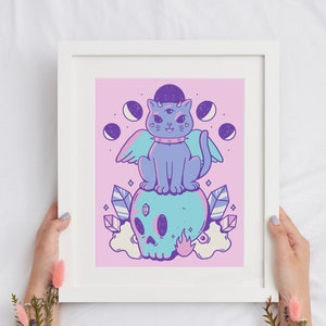 Harajuku Cat Poster, Pastel Goth Decor, Pastel Goth Print, Harajuku Decor, Kawaii Decor, Gothic Home Decor, Creepy Cute, Gothic Home Decor