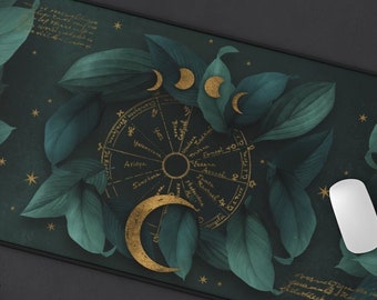 Green Dark Academia Pad, Dark Cottagecore Desk Mat, Witchy Mushroom Decor Gaming Pad, Forest Decor Extended Pad Extra Large, Altar Decor