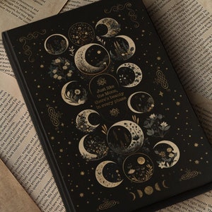 Dark Moon Phases Book of Shadows Hardcover Journal, Constellations Grimoire Witchy Tarot Journal, Celestial Academia Notebook Spell Book