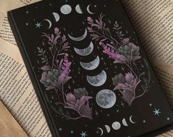 Violet Moon Phases Book of Shadows Hardcover Journal, Grimoire Witchy Tarot Journal, Occult Dark Academia Notebook Manifestation Spell Book