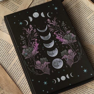 Violet Moon Phases Book of Shadows Hardcover Journal, Grimoire Witchy Tarot Journal, Occult Dark Academia Notebook Manifestation Spell Book