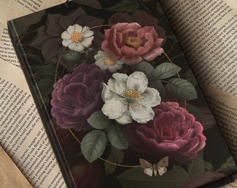 Dark Academia Retro Botanical Hardcover Journal, Grimoire Witchy Book of Shadows Journal Bookish Gift for Writers Victorian Floral Journal