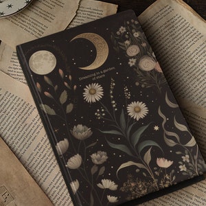 Wildflowers Midnight Book of Shadows Hardcover Journal, Moon and Stars Dreams Grimoire Witchy Tarot Journal, Celestial Notebook Spell Book