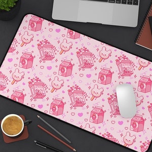 Strawberry Milk Desk Mat, Harajuku Mat,  Pastel Goth Mouse Pad, Kawaii Mouse Pad, Extra Large Japanese Gaming Mouse Pad, Kawaii Desk Decor