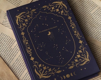 Stars & Moon Phases Book of Shadows Hardcover Journal, Constellations Grimoire Witchy Tarot Journal, Celestial Academia Notebook Spell Book