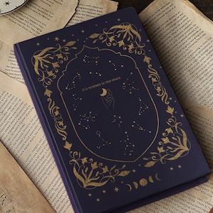 Stars & Moon Phases Book of Shadows Hardcover Journal, Constellations Grimoire Witchy Tarot Journal, Celestial Academia Notebook Spell Book