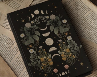 Moon Phases Book of Shadows Hardcover Journal, Grimoire Witchy Tarot Journal, Occult Dark Academia Notebook Manifestation Spell Book