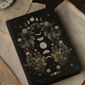 Moon Phases Book of Shadows Hardcover Journal, Grimoire Witchy Tarot Journal, Occult Dark Academia Notebook Manifestation Spell Book