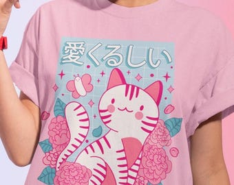 Sakura Harajuku Cat Pastel Goth Shirt, Pastel Goth Clothing, Harajuku Shirt, Harajuku Clothes, Kawaii Clothes, Kawaii Goth, Anime Japanese