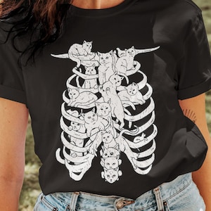 Cat Ribcage Shirt, Pastel Goth Clothing, Plus Size Goth, Soft Goth, Cat lady, Occult Shirt, Skeleton Shirt, Witchy Clothes, Pastel Kawaii