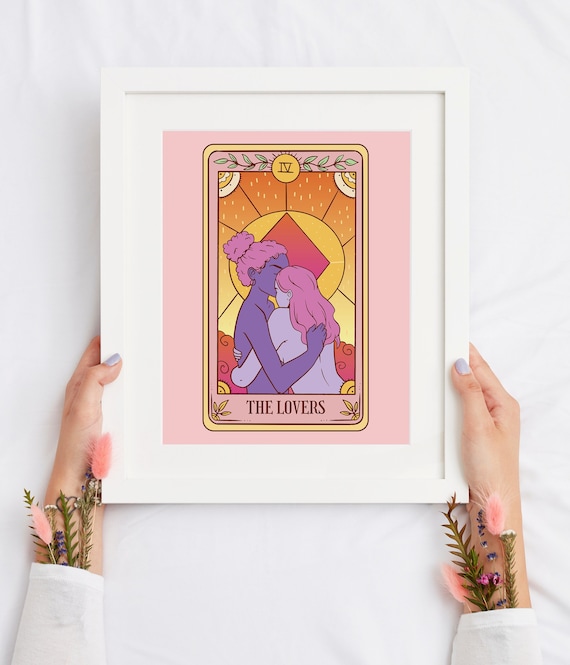 The Lovers Tarot Card Poster, Psychedelic Poster, Lesbian Wedding Gift, Gay Pride Poster, Tarot Wall Art, Feminist Poster, Tarot Print