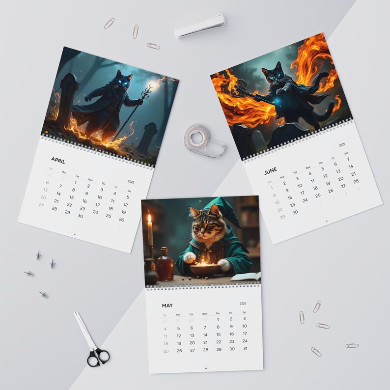 Updated 2027 Fantasy Cats Calendar Wall Calendar, Quest Whimsical Monthly Hanging Planner, Bookish Calendar Medieval Gift for Cat Lovers image 5
