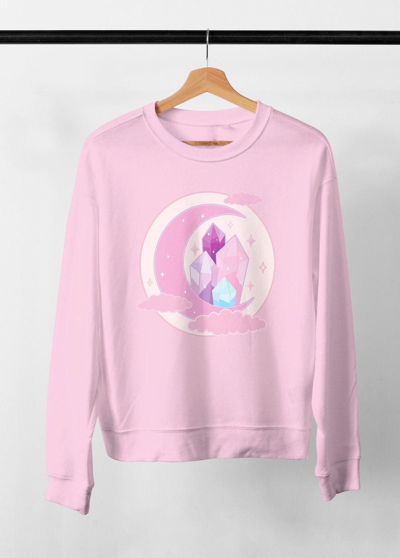 Pink Crescent Moon Sweater, Yume Kawaii Sweatshirt, Pastel Goth Clothing, Harajuku Shirt, Cute Kawaii Clothes, Pink Kawaii Shirt zdjęcie 3