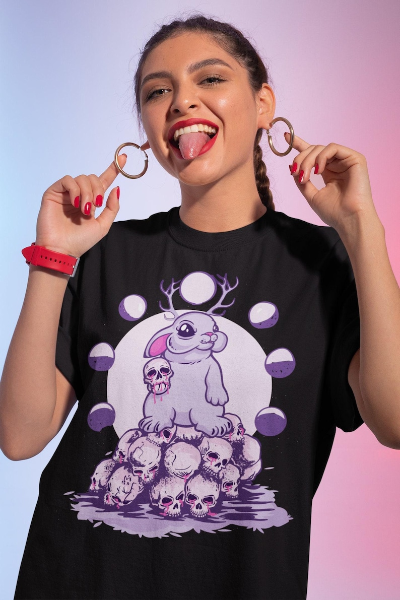 Jackalope Pastel Goth Shirt, Pastel Goth Clothing, Harajuku Shirt, Jackalope Shirt, Cryptid Shirt, Kawaii Goth, Creepy Cute Shirt immagine 1